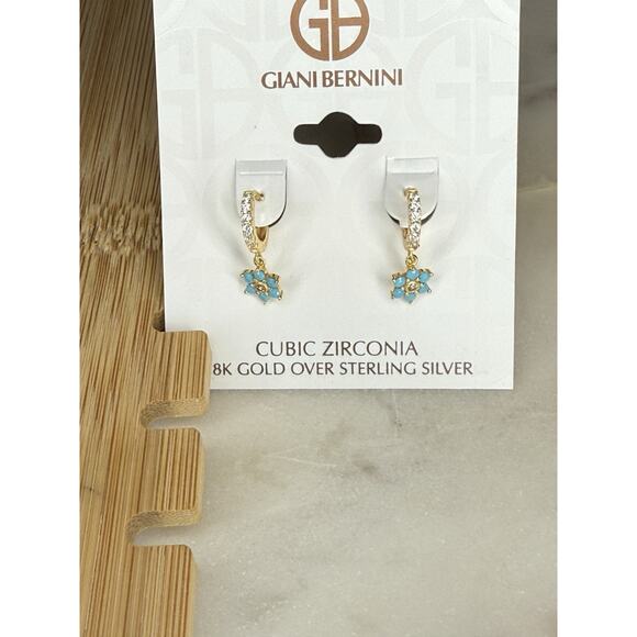Gold Vermeil Flower Drop Earrings CZ Style Chic Elegant Floral Fashion Mini NWT - Picture 4 of 8